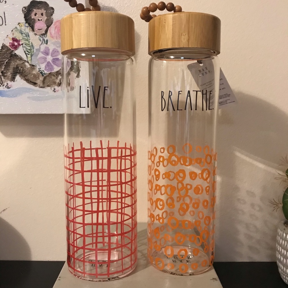 Pair of Rae Dunn Glass Hydration Bottles
